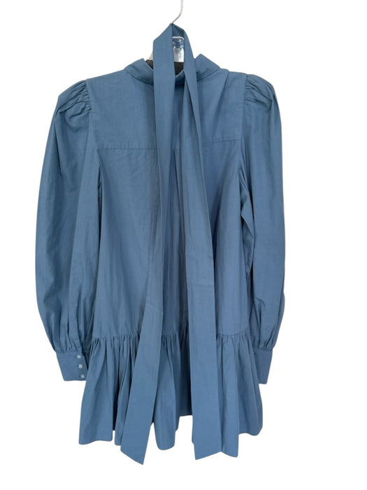 LaRoque Size S Slate Blue Cotton Long Balloon Sleeve Collar Buttons Belted Dress Slate Blue / S