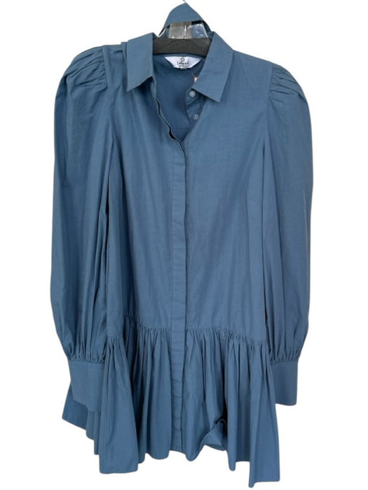 LaRoque Size S Slate Blue Cotton Long Balloon Sleeve Collar Buttons Belted Dress Slate Blue / S