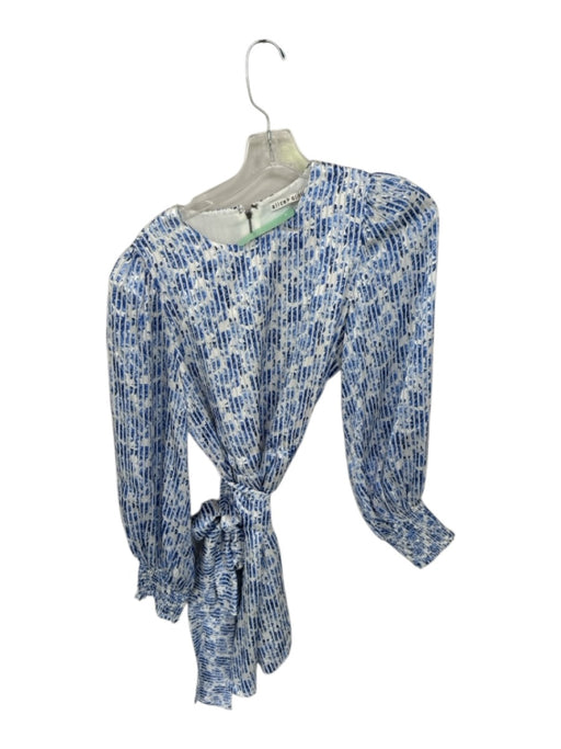Alice + Olivia Size 6 Blue & White Viscose Blend Long Sleeve Tie Waist Dress Blue & White / 6