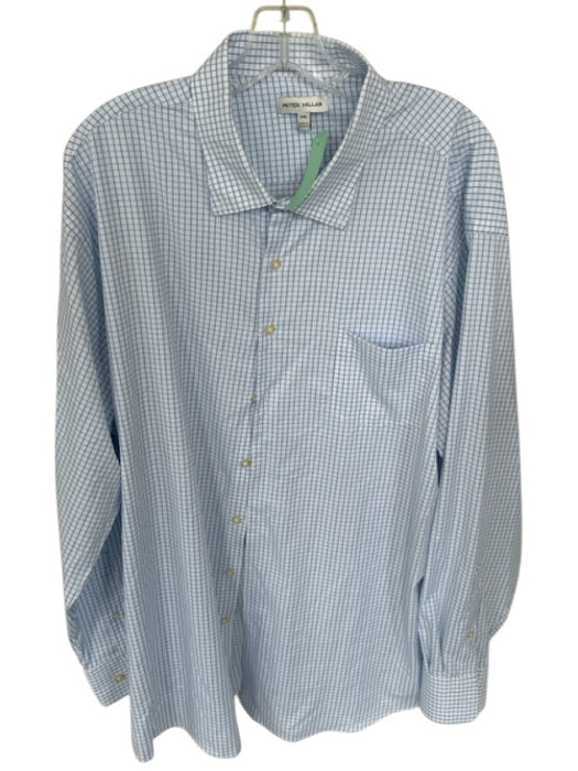 Peter Millar Size XXL White & Blue button up Plaid Men's Shirt White & Blue / XXL
