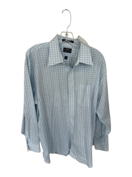 Dick Ferguson's Size XL Light Blue & Navy Plaid Collar Long Sleeve Men's Shirt Light Blue & Navy / XL