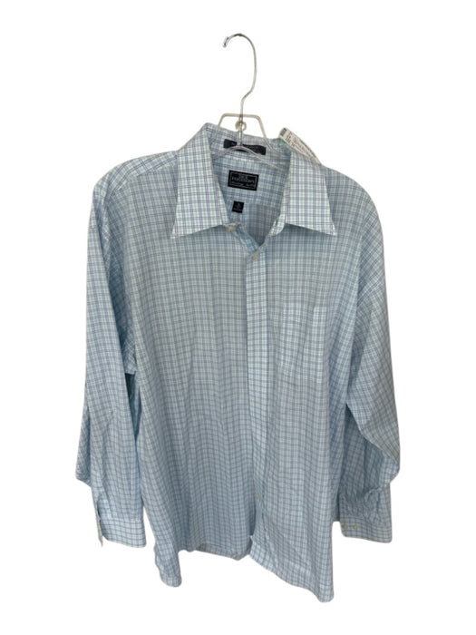 Dick Ferguson's Size XL Light Blue & Navy Plaid Collar Long Sleeve Men's Shirt Light Blue & Navy / XL