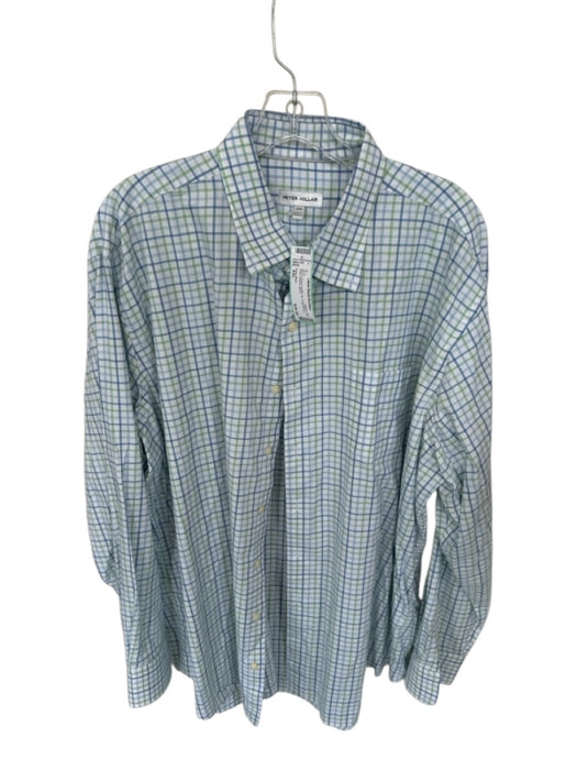 Peter Millar Size XXL Blue & Green button up Plaid Men's Shirt Blue & Green / XXL