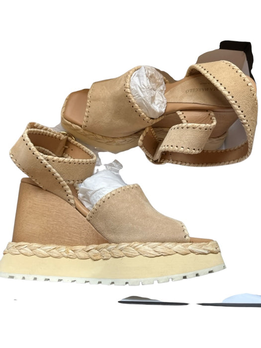 Paloma Barcelo Shoe Size 37 Tan & brown Suede Raffia Platform Wood Heel Sandals Tan & brown / 37