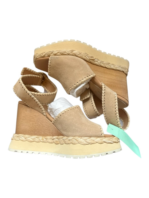Paloma Barcelo Shoe Size 37 Tan & brown Suede Raffia Platform Wood Heel Sandals Tan & brown / 37