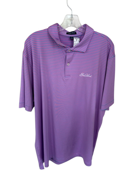 Peter Millar Size XXL Pink & Blue Polyester Striped Golf Men's Polo Pink & Blue / XXL