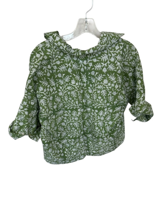 Saule Parc Size S Green & White Cotton Short Sleeve Botanical Button Down Top Green & White / S