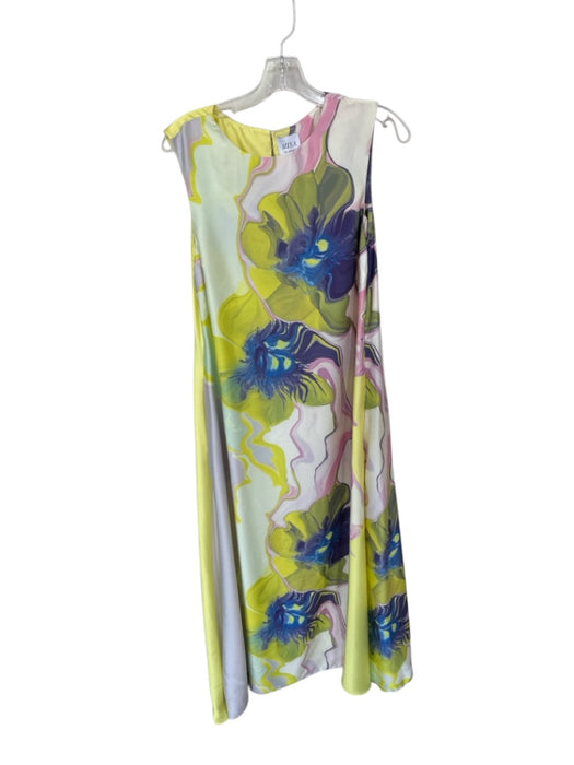 Misa Size S Yellow & Multi Polyester Cap Sleeve Swirls Flower Maxi Dress Yellow & Multi / S