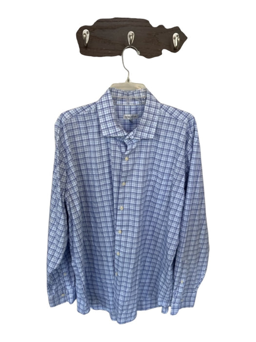 Peter Millar Size XXL Purple & Blue Print Cotton Grid Button Down Men's Shirt Purple & Blue Print / XXL