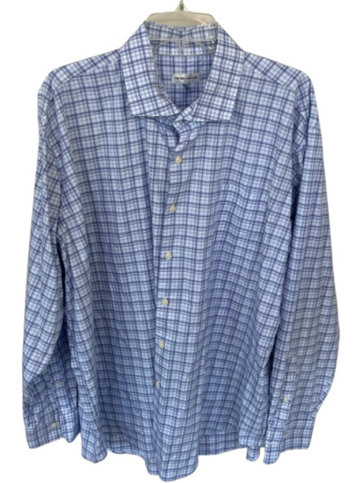 Peter Millar Size XXL Purple & Blue Print Cotton Grid Button Down Men's Shirt Purple & Blue Print / XXL
