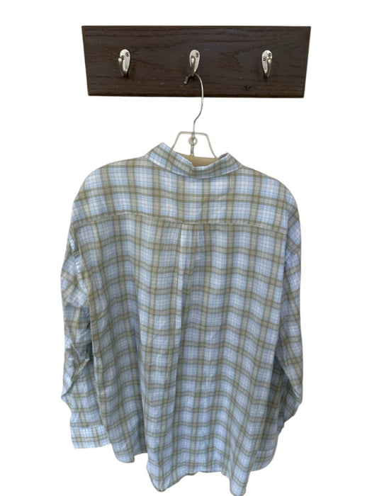 Peter Millar Size XXL Taupe & Blue Print Polyester Checkered Button Down Shirt Taupe & Blue Print / XXL