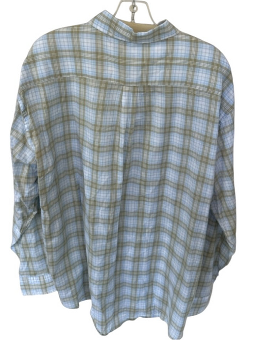 Peter Millar Size XXL Taupe & Blue Print Polyester Checkered Button Down Shirt Taupe & Blue Print / XXL