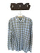 Peter Millar Size XXL Taupe & Blue Print Polyester Checkered Button Down Shirt Taupe & Blue Print / XXL