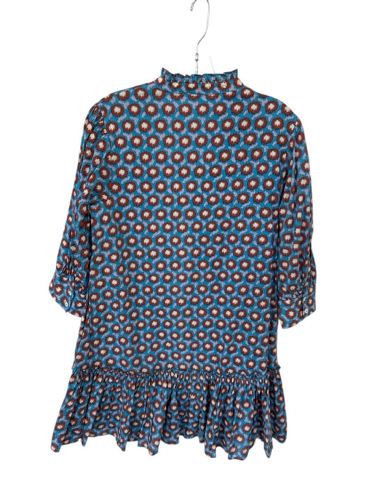 Elizabeth James the Label Size M Blue & Rust Cotton Long Sleeve V Neck Dress Blue & Rust / M