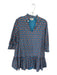 Elizabeth James the Label Size M Blue & Rust Cotton Long Sleeve V Neck Dress Blue & Rust / M