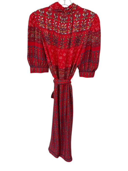 Hunter Bell Size 6 Red & Navy Long Balloon Sleeve Print Collar Maxi Dress Red & Navy / 6