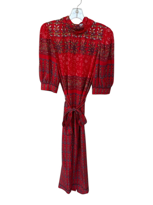 Hunter Bell Size 6 Red & Navy Long Balloon Sleeve Print Collar Maxi Dress Red & Navy / 6