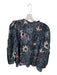 Ulla Johnson Size 6 Navy & Peach Cotton Blend Long Sleeve Flowers V Neck Top Navy & Peach / 6