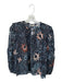 Ulla Johnson Size 6 Navy & Peach Cotton Blend Long Sleeve Flowers V Neck Top Navy & Peach / 6