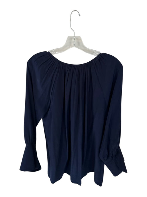 Rungolee Size S Navy Silk Long Sleeve V Neck Top Navy / S