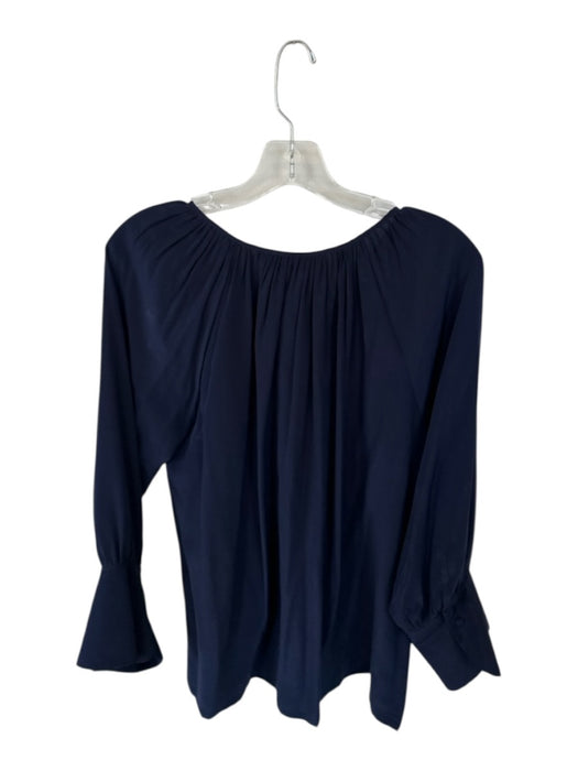 Rungolee Size S Navy Silk Long Sleeve V Neck Top Navy / S