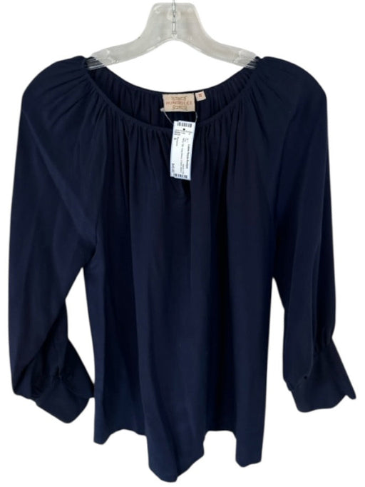 Rungolee Size S Navy Silk Long Sleeve V Neck Top Navy / S