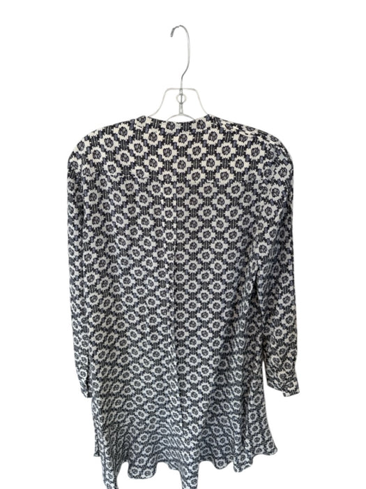 Tory Burch Size 4 Navy & white Silk Long Sleeve Abstract Pleat Detail Dress Navy & white / 4