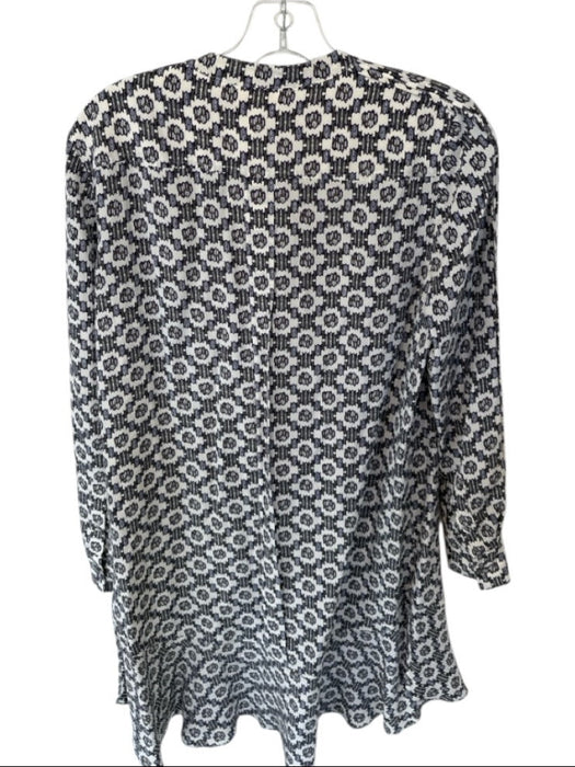 Tory Burch Size 4 Navy & white Silk Long Sleeve Abstract Pleat Detail Dress Navy & white / 4