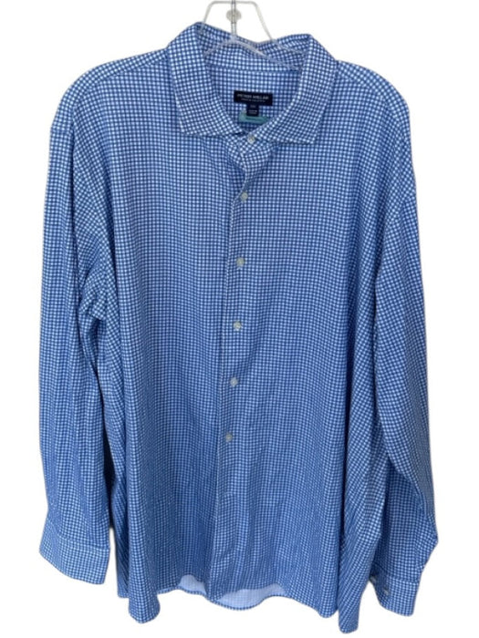 Peter Millar Size XXL Blue & White Cotton Blend Checkered Button Down Shirt Blue & White / XXL