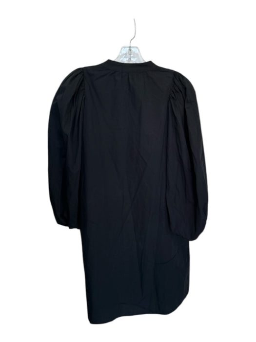 Pomander Place Size S Black Cotton Long Balloon Sleeve Split Neck Dress Black / S