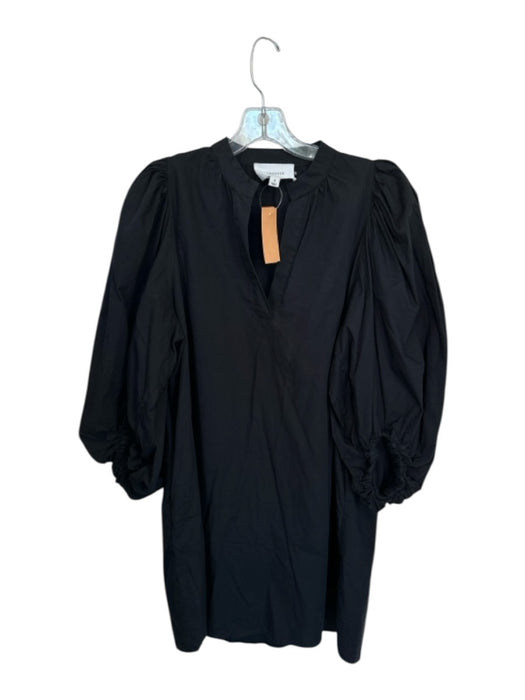 Pomander Place Size S Black Cotton Long Balloon Sleeve Split Neck Dress Black / S