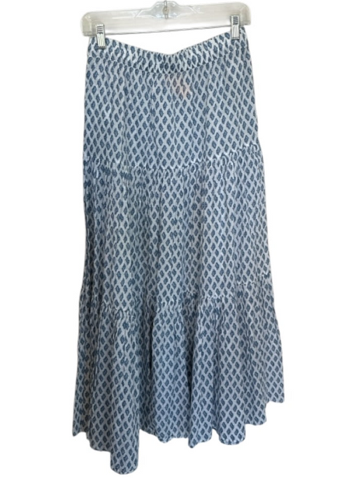 Zara Size S/M White & Blue Cotton Elastic Waist Flowers Maxi Skirt White & Blue / S/M