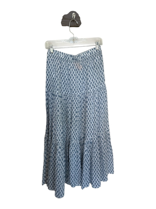Zara Size S/M White & Blue Cotton Elastic Waist Flowers Maxi Skirt White & Blue / S/M