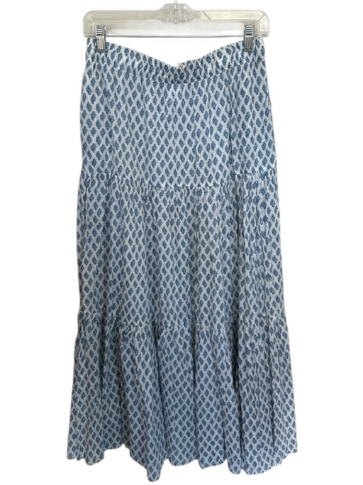Zara Size S/M White & Blue Cotton Elastic Waist Flowers Maxi Skirt White & Blue / S/M
