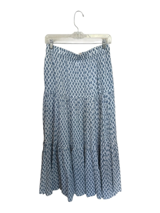 Zara Size S/M White & Blue Cotton Elastic Waist Flowers Maxi Skirt White & Blue / S/M