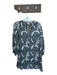 Karni Size S Slate Blue & White Cotton Long Balloon Sleeve Botanical Short Dress Slate Blue & White / S