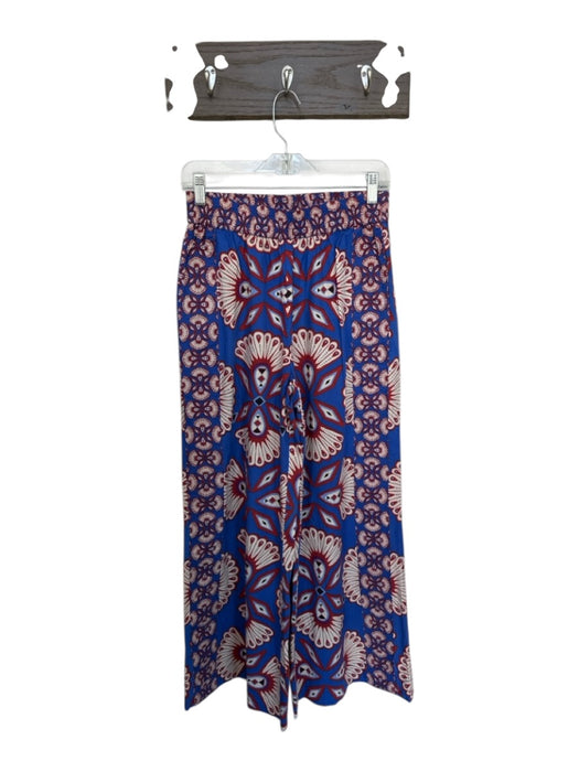 Elizabeth James the Label Size S Blue & Rust Cotton Elastic Waist Wide Leg Pants Blue & Rust / S