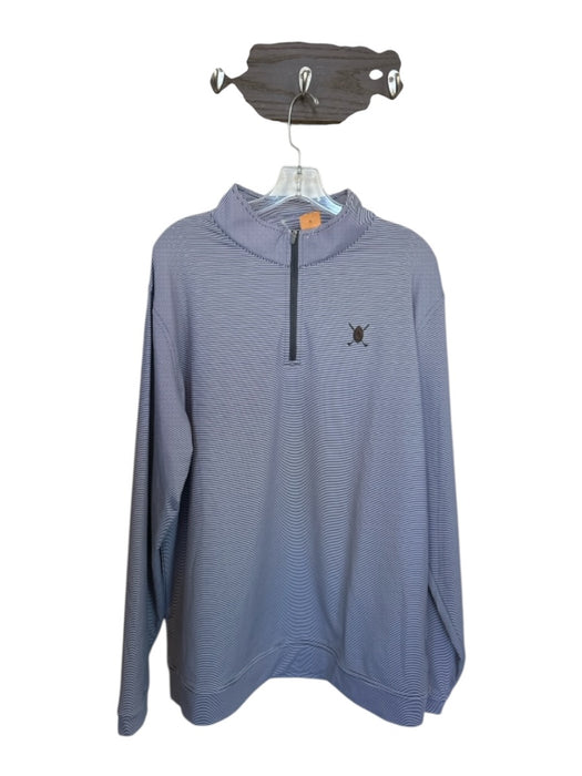 Peter Millar Gray & White Polyester Striped Half Zip Athletic Men's Pullover Gray & White / XXL