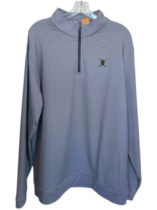 Peter Millar Gray & White Polyester Striped Half Zip Athletic Men's Pullover Gray & White / XXL
