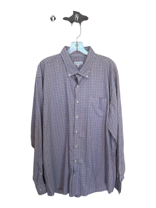 Peter Millar Size XXL Purple & Orange Cotton Blend Grid Button Down Men's Shirt Purple & Orange / XXL