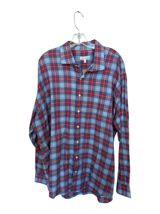 Peter Millar Size XXL Blue & Red Cotton Plaid Button Down Men's Shirt Blue & Red / XXL