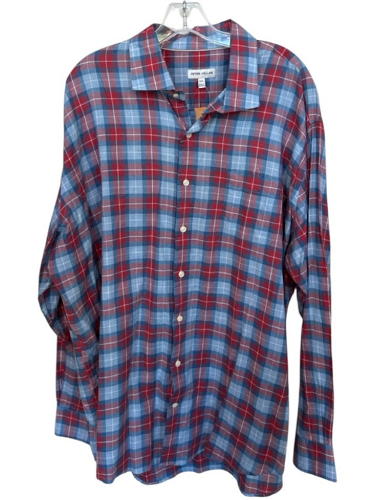Peter Millar Size XXL Blue & Red Cotton Plaid Button Down Men's Shirt Blue & Red / XXL