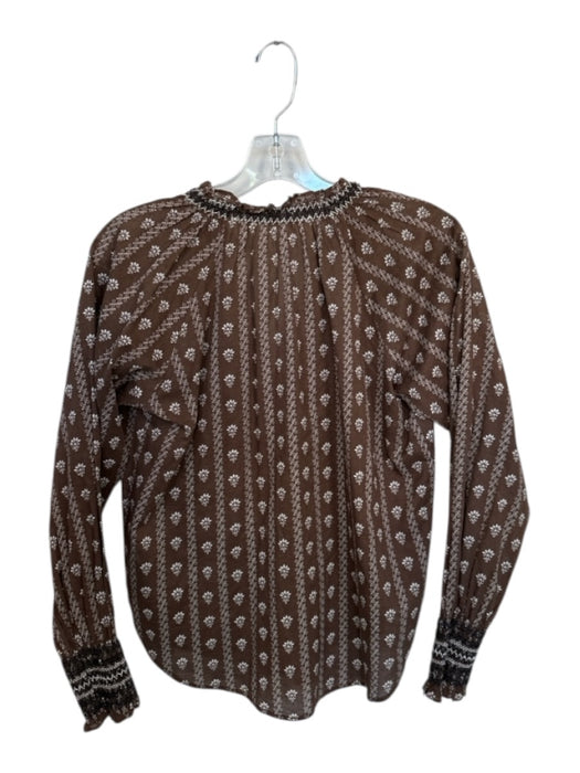 Veronica Beard Size S Brown & White Cotton Long Balloon Sleeve Flowers Top Brown & White / S