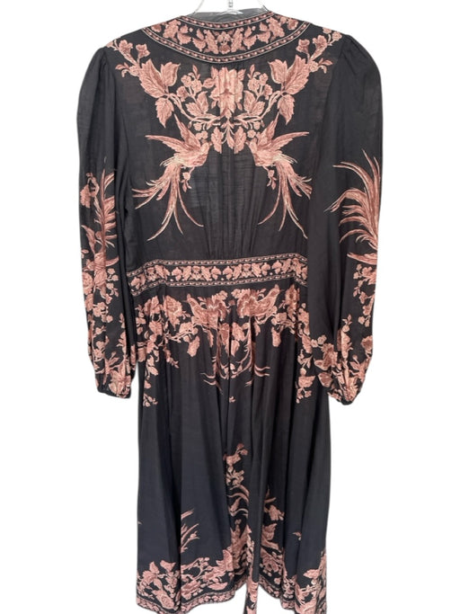 Zimmermann Size 6 Black & Mauve Cotton Long Balloon Sleeve Botanical Wrap Dress Black & Mauve / 6