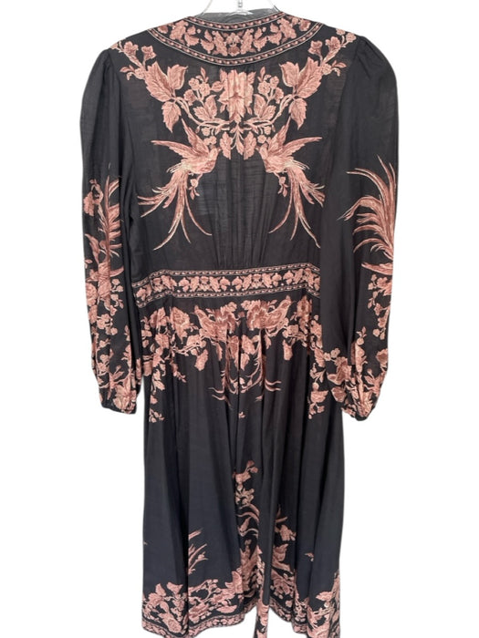 Zimmermann Size 6 Black & Mauve Cotton Long Balloon Sleeve Botanical Wrap Dress Black & Mauve / 6