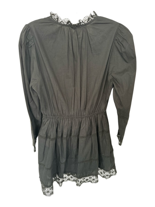 Ulla Johnson Size 6 Black Cotton Long Balloon Sleeve Lace Trim Knee length Dress Black / 6
