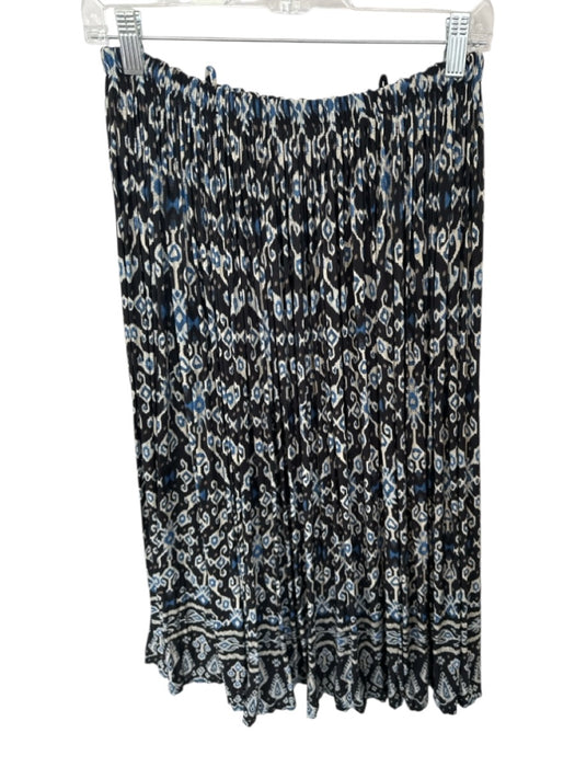 Ulla Johnson Size S Black & Blue Rayon Elastic Waist Ikat Pleat Detail Skirt Black & Blue / S