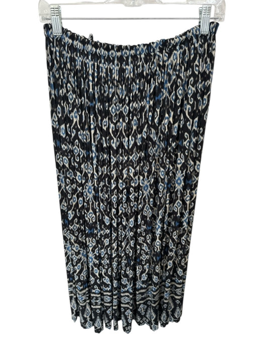 Ulla Johnson Size S Black & Blue Rayon Elastic Waist Ikat Pleat Detail Skirt Black & Blue / S