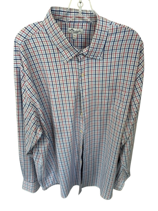 Peter Millar Size XXL Navy & Mauve Polyester Blend Grid Button Down Men's Shirt Navy & Mauve / XXL