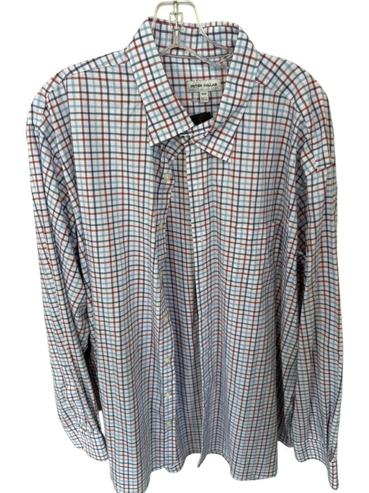 Peter Millar Size XXL Navy & Mauve Cotton Blend Grid Button Down Men's Shirt Navy & Mauve / XXL